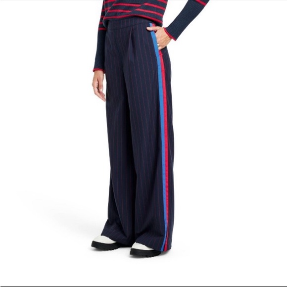 La Ligne Pants - La Ligne for Target Side Stripe Wide Leg Trousers Navy/Red